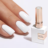 Double Rhythm white sheer gel polish bottle showing pure color for all-season wear