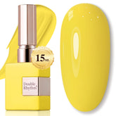 Double Rhythm yellow 15ml gel bottle front showing consistent color for easy at-home manicures.