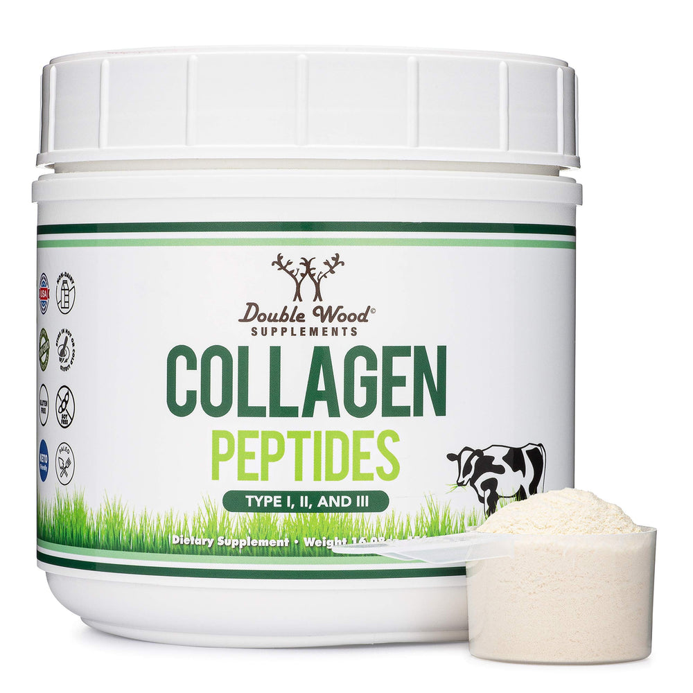 Double Wood Collagen Powder tub front with grass-fed collagen for daily protein support