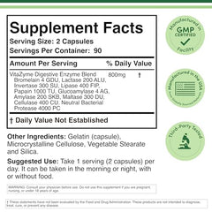 Close-up of Double Wood Digestive Enzymes label showing 10 enzymes.