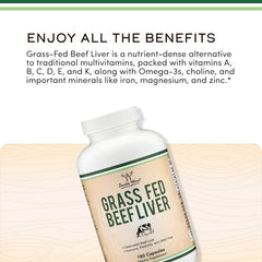 Double Wood Grass Fed Beef Liver Capsules two-per-serving visual for serving size