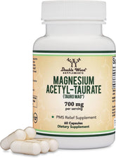Double Wood Tauromag bottle of Magnesium Acetyl-Taurate for PMS support.