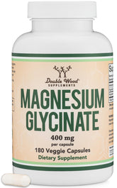 Double Wood Magnesium Glycinate 400mg bottle with easy to swallow capsules for daily support