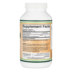 Double Wood Magnesium Malate bottle back label with dosage information.