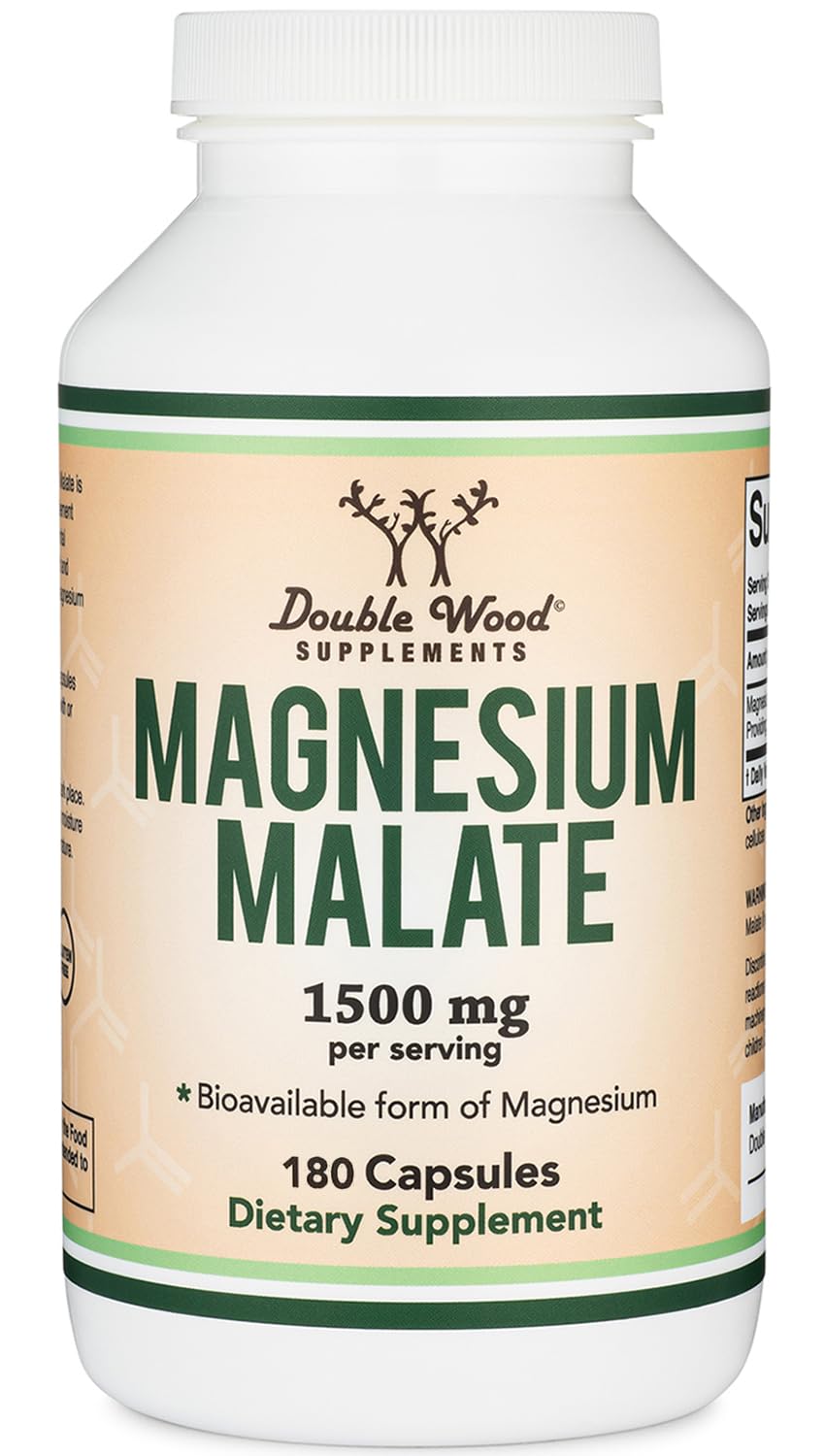 Double Wood Magnesium Malate capsules bottle for daily wellness support.