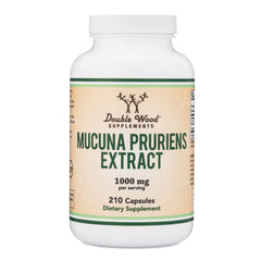 Double Wood Mucuna Pruriens capsules bottle front for easy daily mood support.