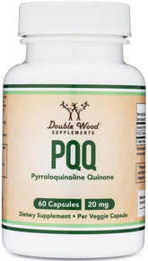 Double Wood PQQ bottle front view promoting mitochondrial energy support