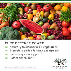 Double Wood Quercetin with Bromelain label detail highlighting vegan and gluten free features