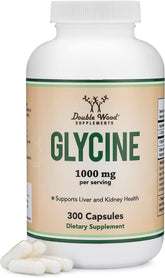 Double Wood Glycine bottle showcases a 1,000 mg serving for nighttime calm and rest.