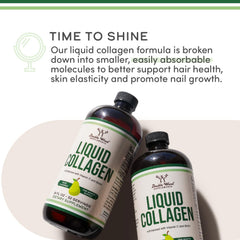 Pour shot of Double Wood Supplements liquid collagen emphasizing quick absorption.