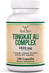 Double Wood Tongkat Ali extract bottle showing high potency for daily energy support.
