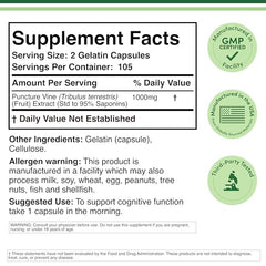 Double Wood Tribulus label close-up highlights 95% saponins content for potency