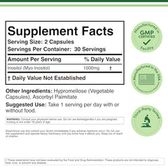 Double Wood Inositol label close-up highlighting no fillers and vegan-safe.