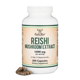 Double Wood Reishi bottle shown for convenient daily supplementation and immune support