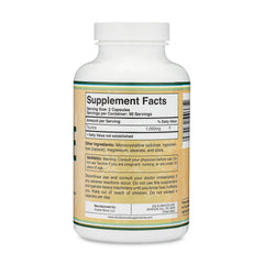 Double Wood Taurine serving-size graphic highlights 1,000 mg per serving and 180 capsules.