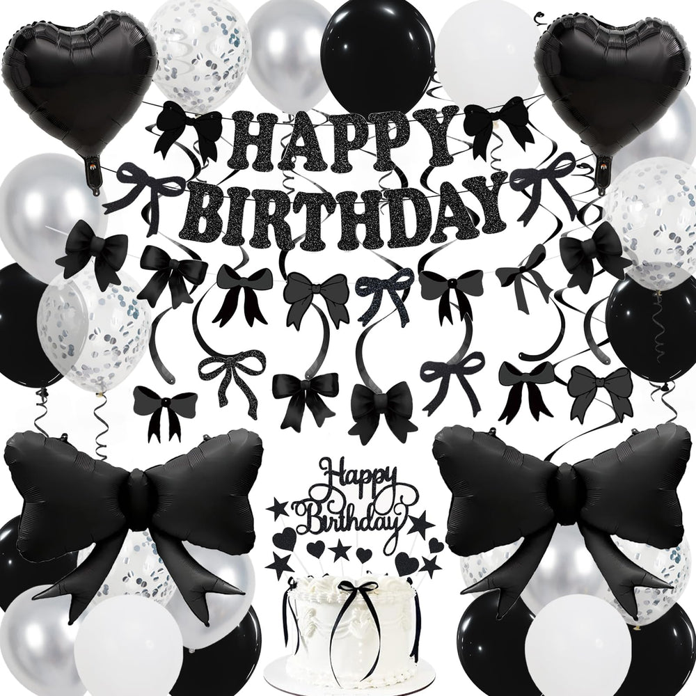 Douvelue Black Bow Banner decor adds elegant birthday flair.