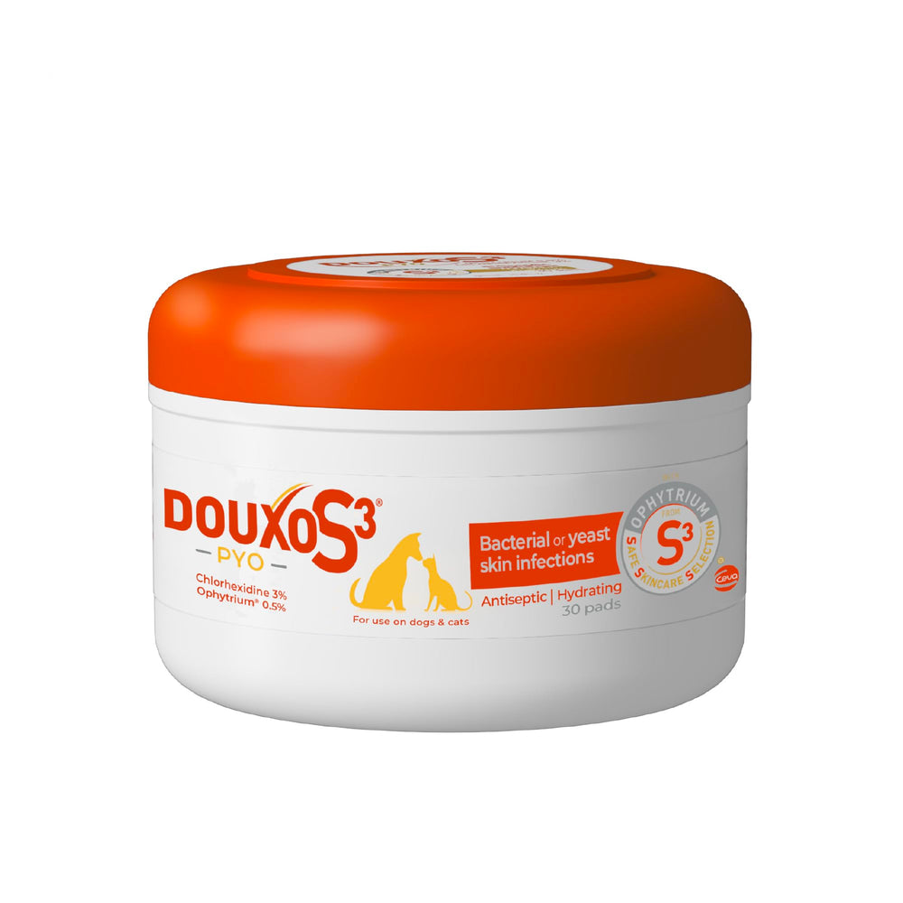 Douxo S3 Pyo Pads pack for antiseptic skin care in dogs and cats.