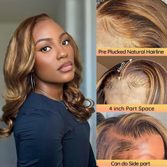 Douyin Honey Blonde Ombre Bob Wig 13x4 lace front highlights vibrant color transition.