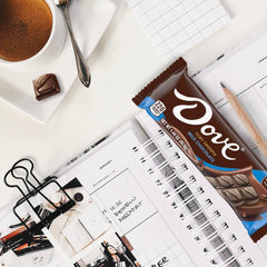 DOVE chocolate bars on desk or pantry for quick indulgence.