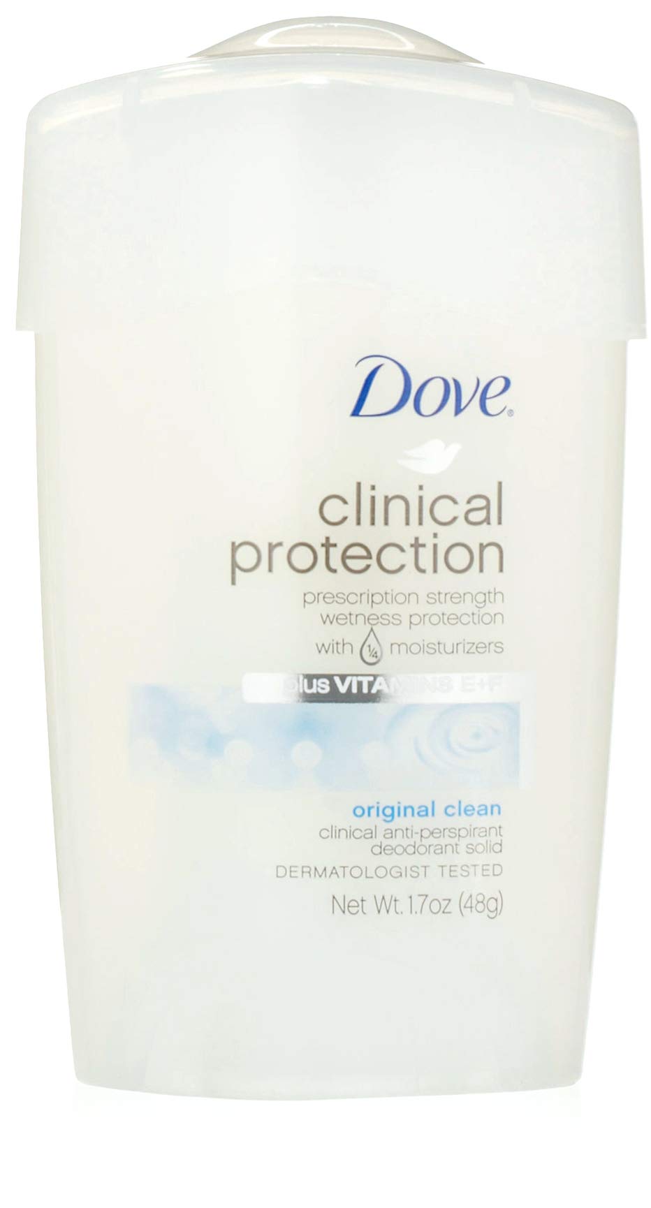 Dove Clinical Protection Original Clean stick pack shows ready-to-use underarm protection for daily wear.