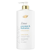 Dove Coconut & Hydration conditioner bottle pour delivers lasting moisture