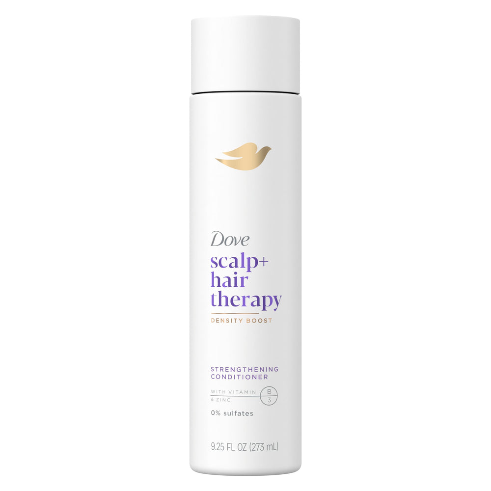 Dove Density Boost conditioner bottle front view shows sulfate-free formula for scalp care