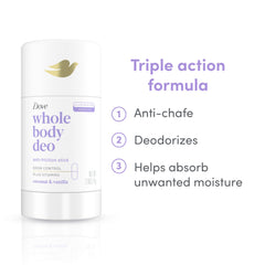 Dove stick applied underarm for odor control throughout the day