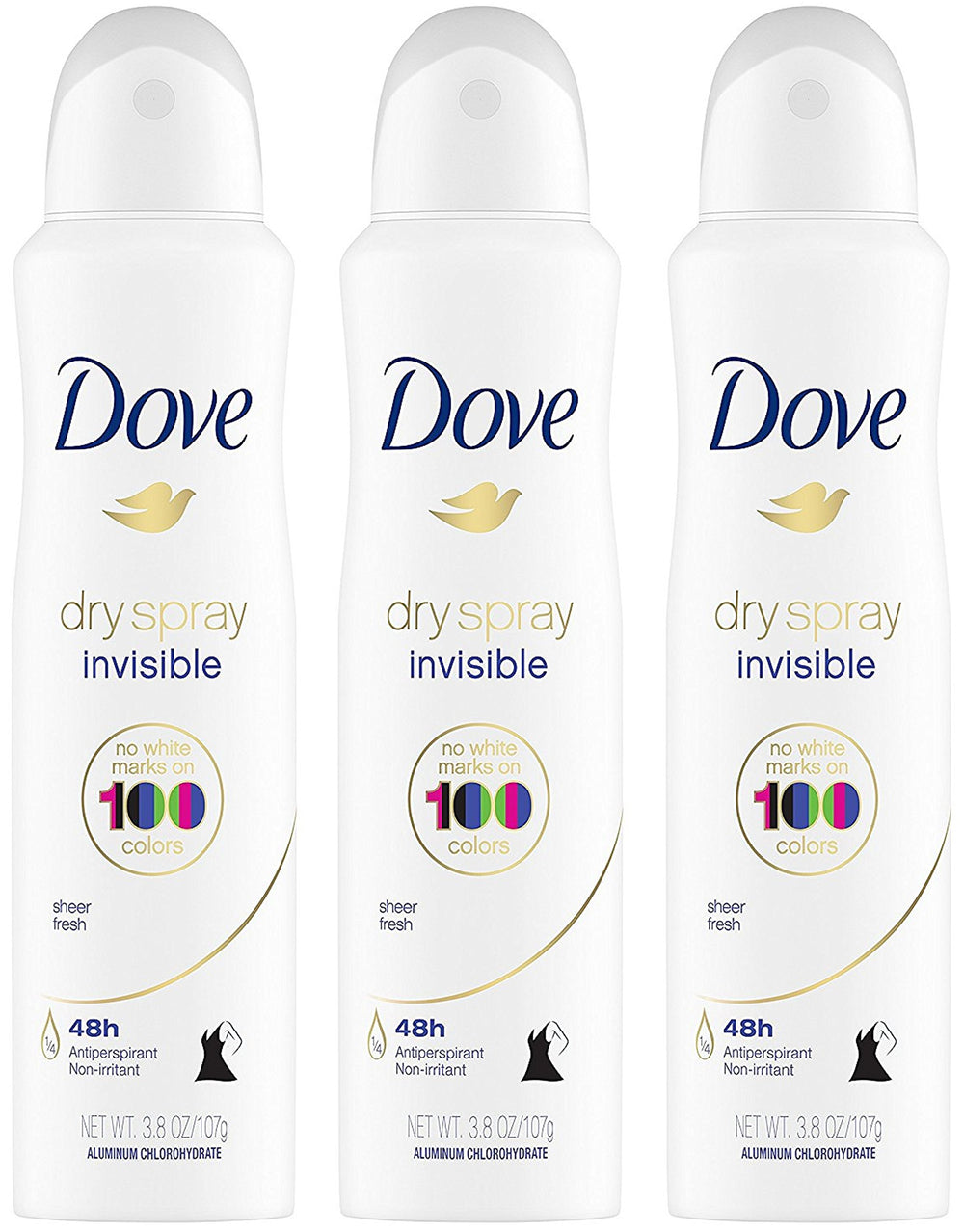 Dove Dry Spray Invisible Sheer Fresh front can showing all-day freshness without residue.