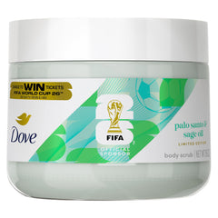 Dove FIFA 2026 bottle with Palo Santo aroma for a calming shower ritual.