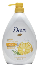 Dove Go Fresh Energize bottle highlighting refreshing formula for moisturized skin