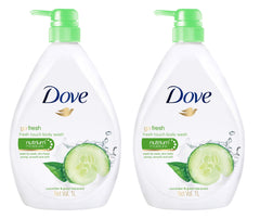 Dove Go Fresh Nourishing Body Wash cucumber label highlights refreshing scent and moisture
