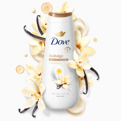 Dove Indulge vanilla-scent closeup emphasizes fragrance and daily moisture boost