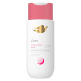 Dove Intimate Wash bottle closeup showing clear, unscented formula ideal for sensitive skin.