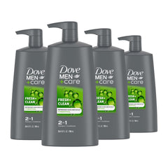 Dove Men+Care 2-in-1 bottle in shower for fresh cleanse