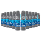 Dove Men+Care Clean Comfort dry spray, 12-pack, for all-day freshness.