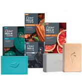 Dove Men+Care cleansing bar 4-count packaging front view for daily hydration.