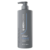 Dove Men+Care Cooling Relief shampoo bottle with icy menthol for instant scalp refresh.