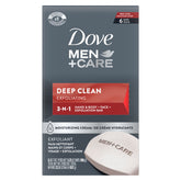 Dove Men+Care Deep Clean bar with purifying grains for a refreshed cleanse.