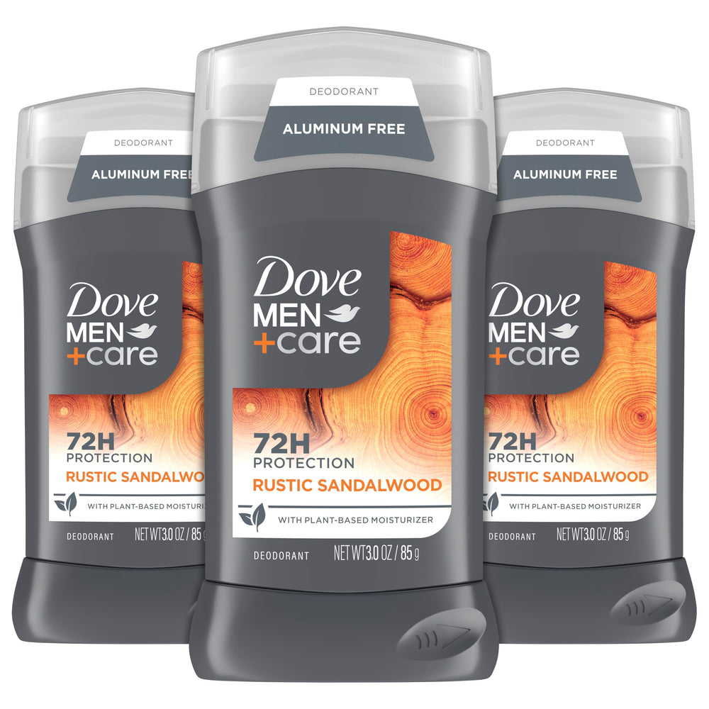 DOVE MEN+CARE Rustic Sandalwood deodorant packaging with 3 oz stick