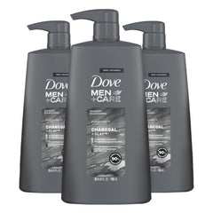 DOVE Men + Care Charcoal + Clay shampoo bottle front view for purified, healthy-looking hair
