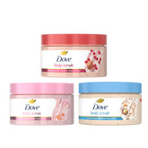 Dove Mixed Body Scrub Trial Pack outer packaging shows eco-friendly recycled materials for sustainable care.