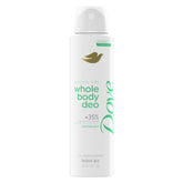 Dove Morning Dew deodorant bottle shows alcohol-free formula for whole-body use.