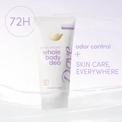 Dove pH-balancing lactic-acid close-up highlights skin-friendly odor management.