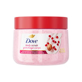 Dove Pomegranate & Shea Butter scrub jar ready for exfoliation.