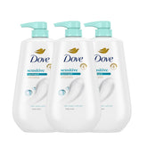 Dove Sensitive Skin bottle top showing gentle cleanse for daily showers