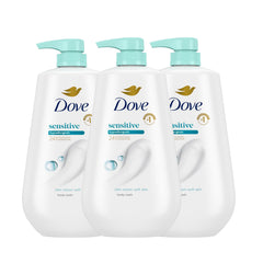 Dove Sensitive Skin bottle top showing gentle cleanse for daily showers