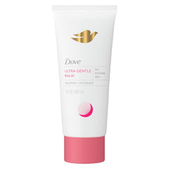 Dove Ultra Gentle Balm packaging and bottle, unscented and skin-friendly.