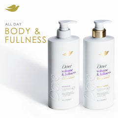 Dove Volume & Fullness bottle being poured for quick wash.