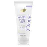 Dove whole-body deodorant aluminum-free coconut-vanilla jar demonstrates all-over odor control.