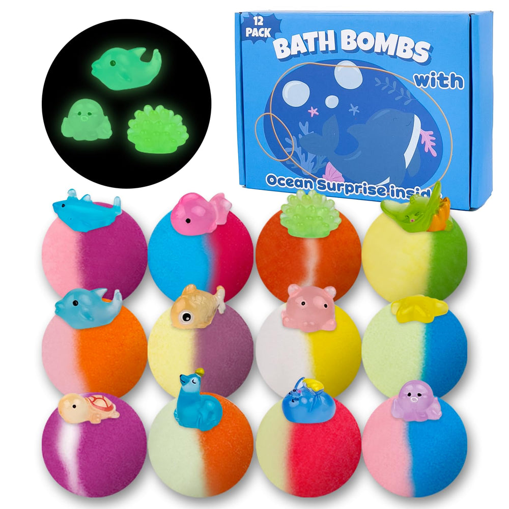 DOVIPE Kids Bath Bombs reveal a glow-in-the-dark ocean toy inside.